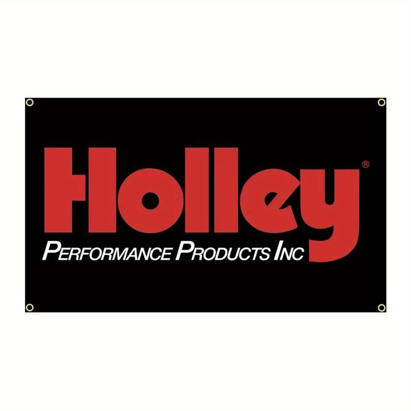 Holley Performance Products Racing Banner Flag 3x5ft - Durable Polyester with Bold Red & White Logo on Black, Weather-Resistant Garage, Home, Boat & Auto Decor, Car Enthusiast Gift, Sleek Graphic Design, Highquality Fabric