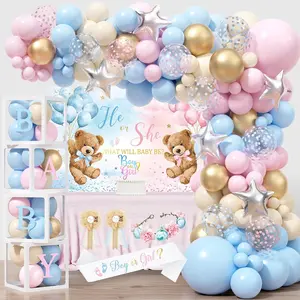 Decorations, He or She   Party Decoration, Boy or Girl  Theme Party Supplies, Backdrop -Box Tablecloth Mom to Be Sash Dad to Be Pin Balloon Arch