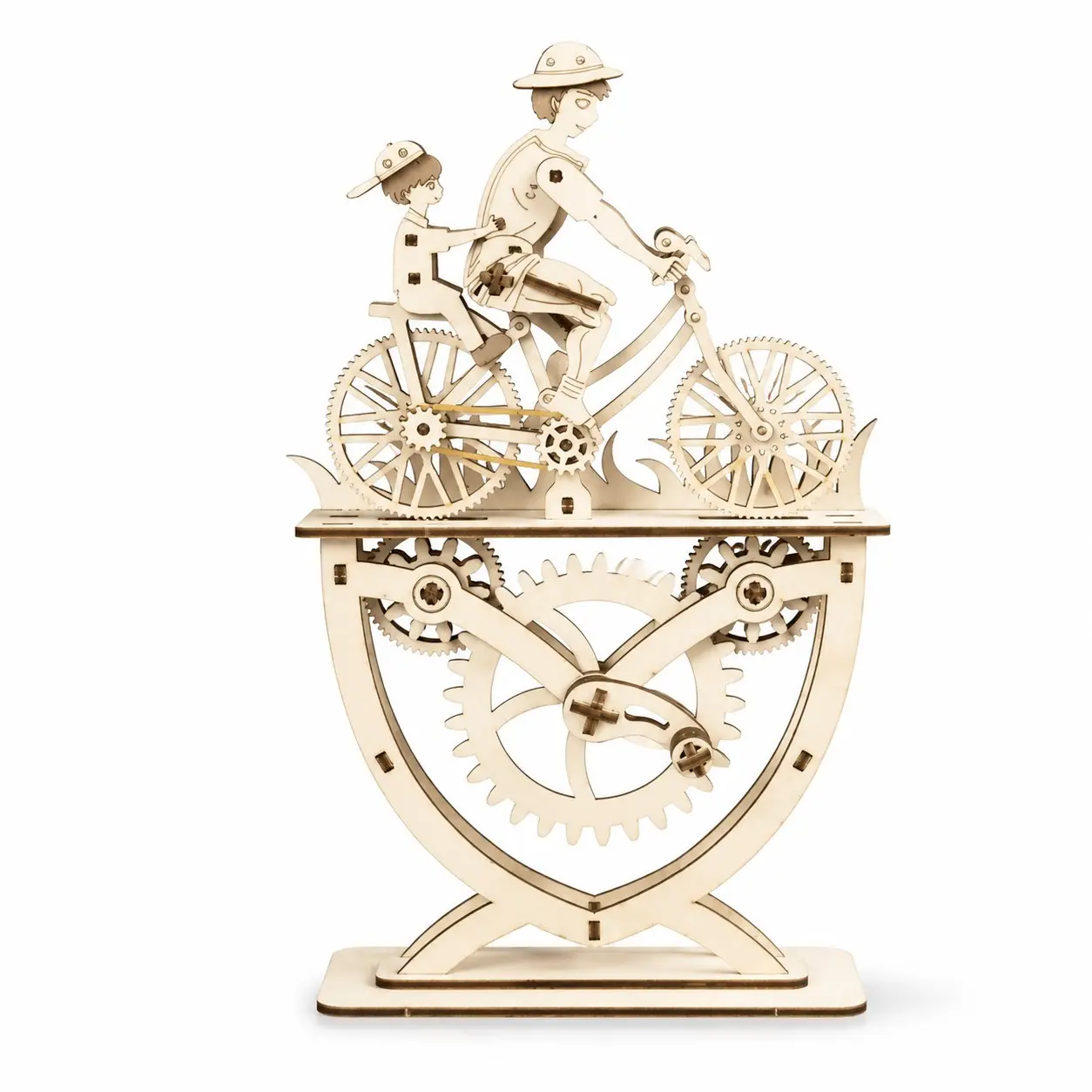 Laser Cut Kinetic Wooden Puzzle, Self-Assembly Cycling Ornament, Educational Brain Teaser for Adults & Teens, Wood Harvested in China