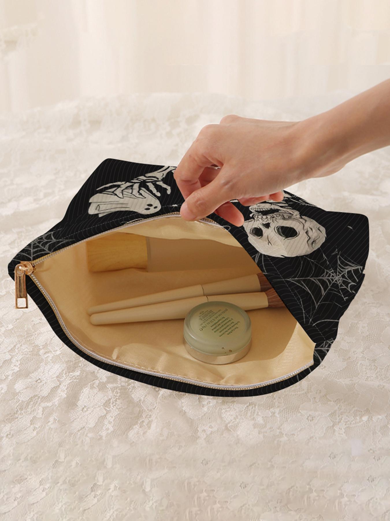 Skull Pattern Makeup Bag, Makeup Organizer Pouch, 2025 New Style Casual Fashion Multi-functional Storage Bag for Daily Use, Travel Makeup Bag for Women & Girls As Halloween Gift