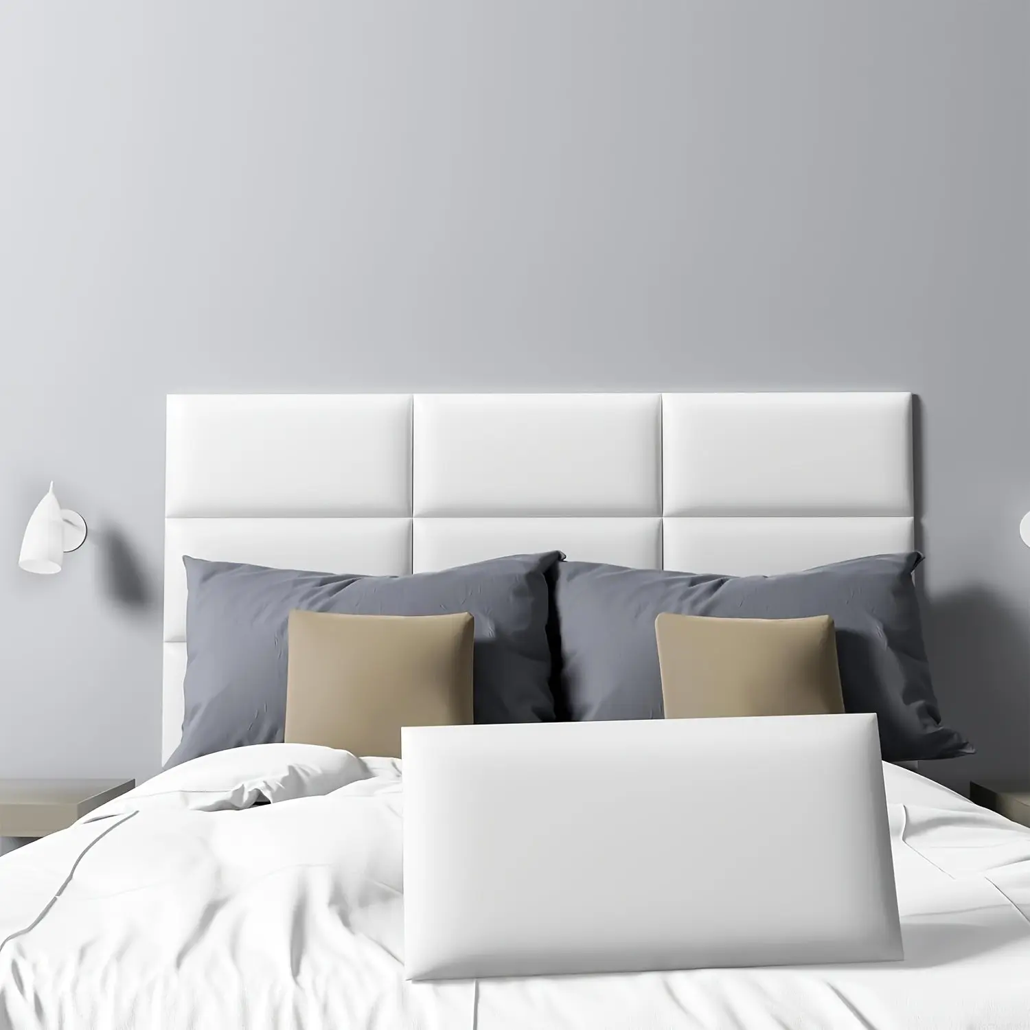 7pcs Self-Adhesive Bed Head Soft Panels, Peel-And-Stick Impact Wall Boards, Home Decor, Bedroom Background, Waterproof, Easy Clean, Wallboards