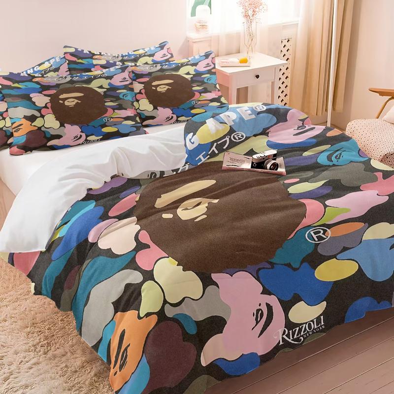 BAPE Multi-Color Camo Kids 3-Piece Bedding Set, Soft & Durable Fabric, Playful Rainbow Camouflage Print, Street Style Bedroom Decor for Kids, Ideal Gift for Young Streetwear Enthusiasts