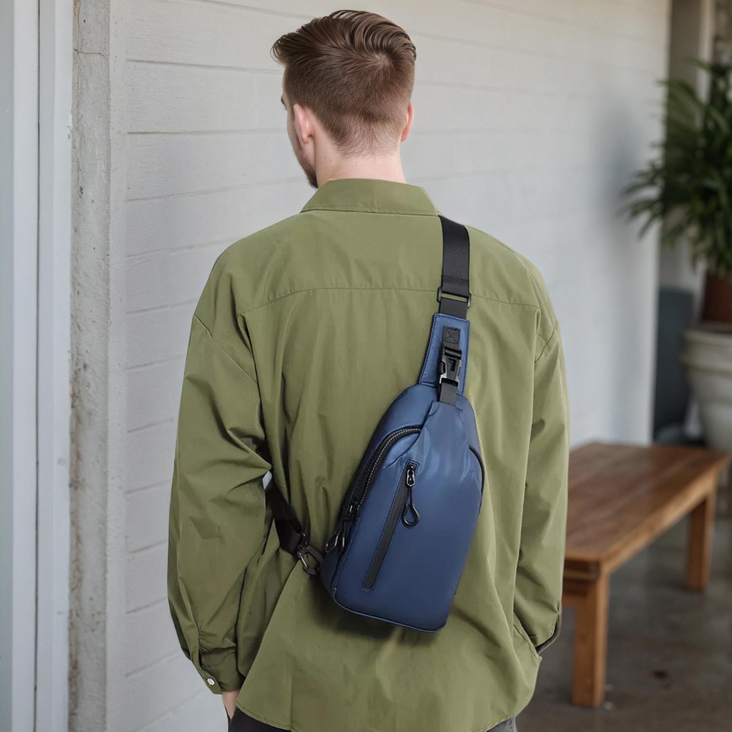 Men's Versatile Sling Chest Bag - Removable Adjustable Strap & Zipper Pockets Shoulder Bags for Business Travel