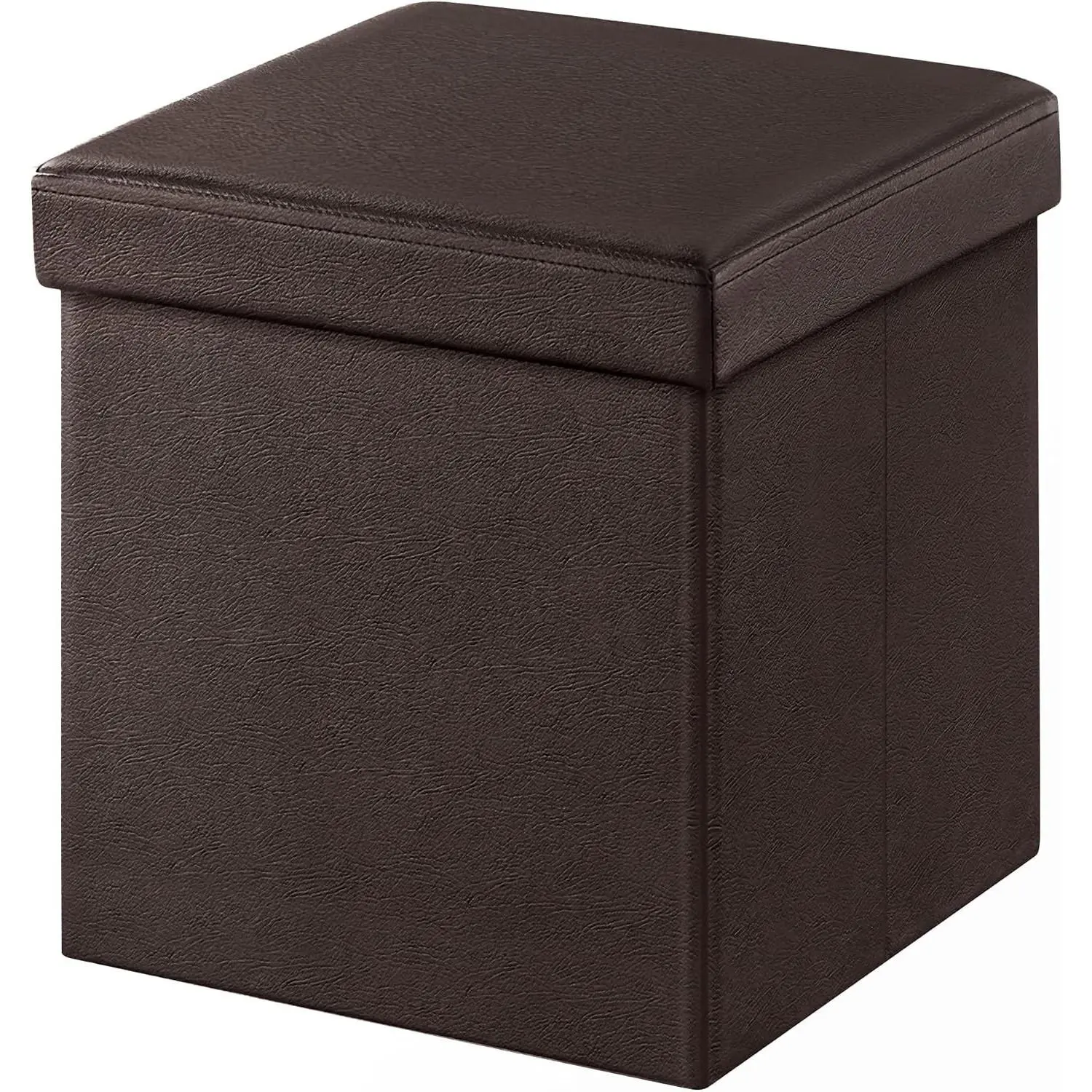 15-Inch Storage Ottoman Footstool, Holds up to 660 lb, Synthetic Leather, Brown, for Dorm, Living Room, BedroomGift