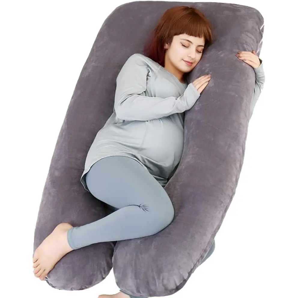Pregnancy Pillow, U Shaped Full Body Pillow for Maternity Support, Sleeping Pillow with Cover for Pregnant Women (Grey)-