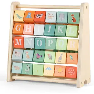 Wooden Activity Cube - Double-Sided Abacus & Alphabet Flip Tiles for Toddlers 18M+, Educational Counting Toy for Preschool and Homeschool Learningfidget toys