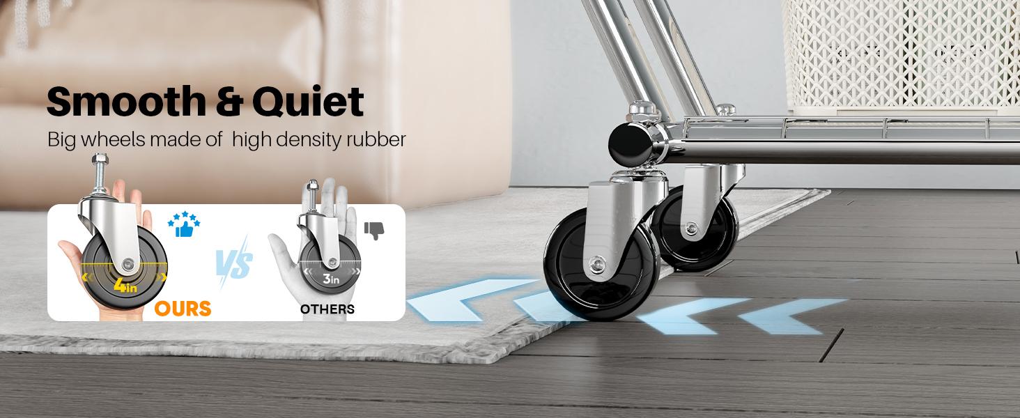 Clothing Garment Rack Capacity 525LBS Clothing Racks on Wheels Rolling Clothes Rack for Hanging Clothes Heavy Duty Collapsible Commercial