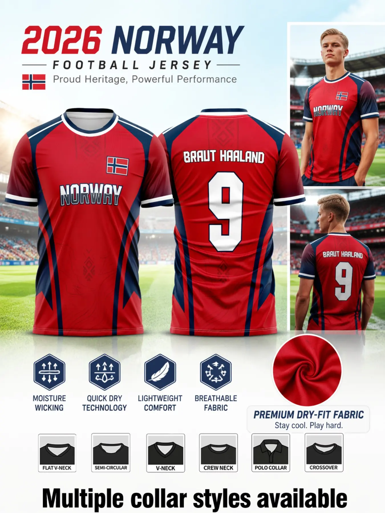 2026 Men's Norwegian Sport Short Sleeve Jersey, Geometric Print, Fitted, All Seasons, Ideal for Stadium, Outdoor, Streetwear