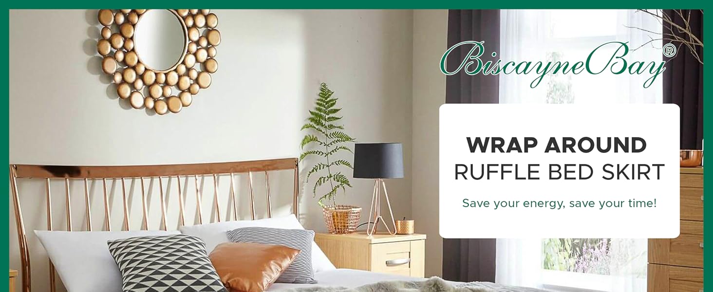 Wrap Around Bed Skirts for Queen Size Beds with 18" Long Drop, White Elastic Dust Ruffles Wrinkle & Fade Resistant Luxurious Machine Washable