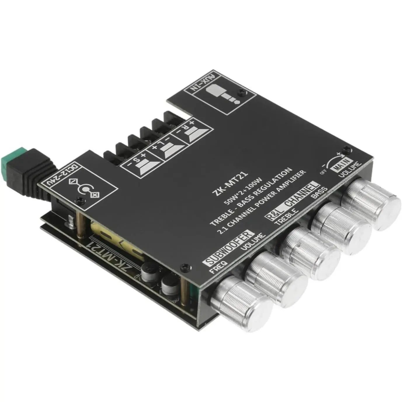 ZK-MT21 2.1 Channel Bluetooth Subwoofer Amplifier Board Module, 50Wx2+100W DC12-24V, Bluetooth and AUX Input, with Treble and Bass Control, for DIY Bluetooth Speaker