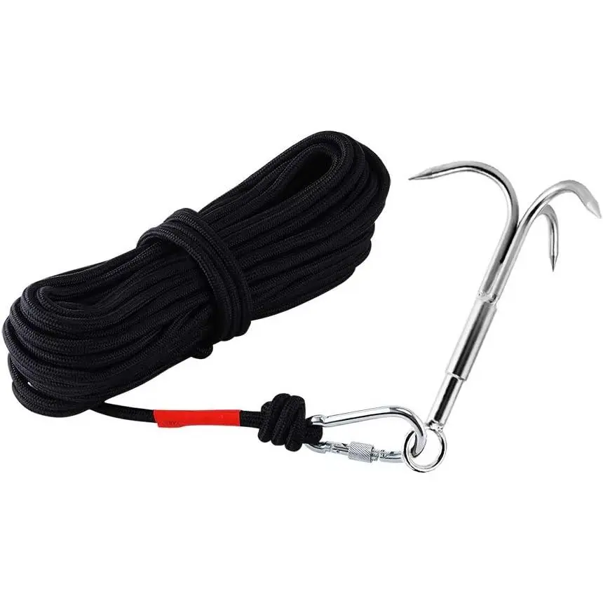 Grappling Hook with 3-Claw Stainless Steel,3 Claw Climbing Carabiner Hook  Retrieving,Outdoor Hiking,Tree Limb Removalr,Salvage.