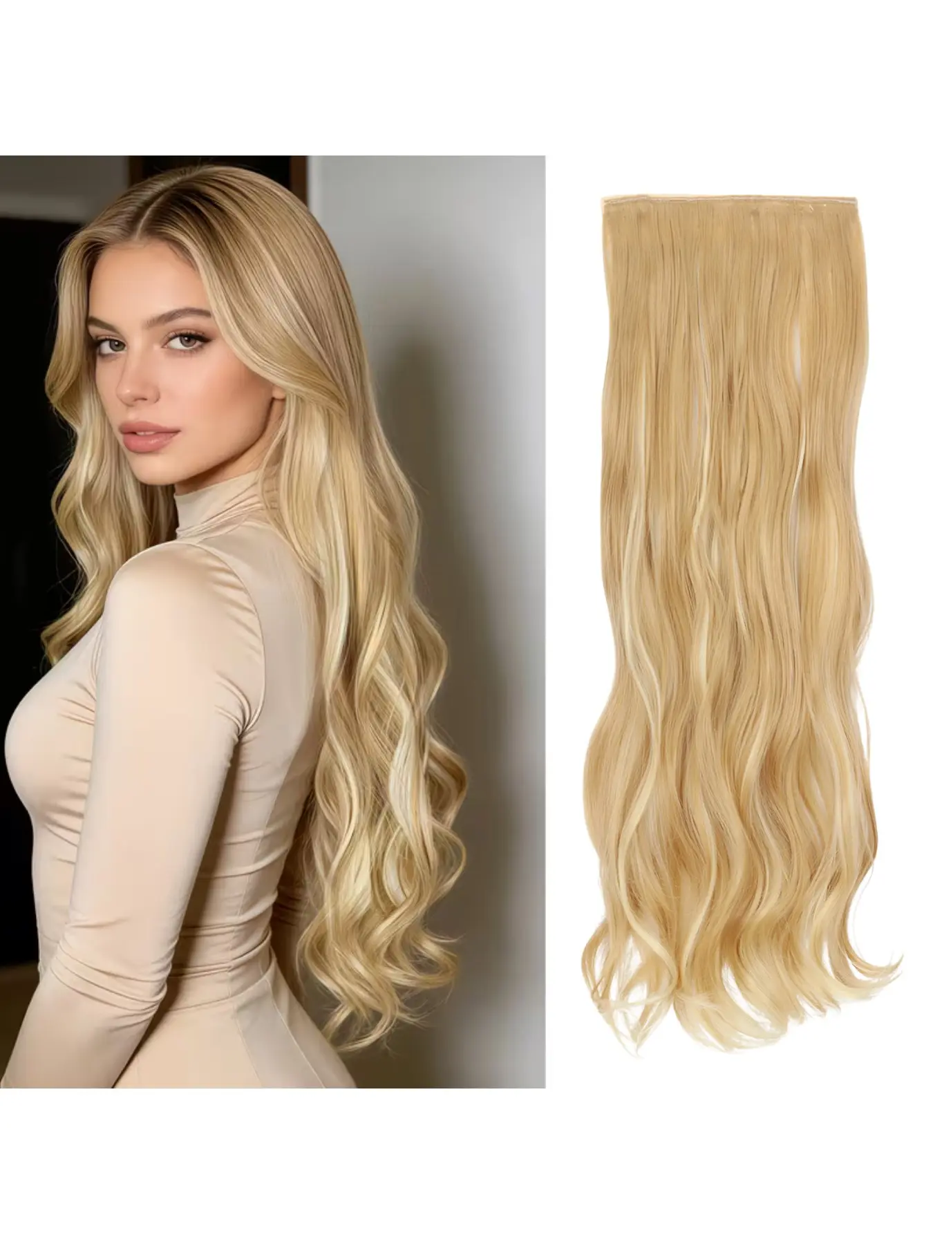 32-inch extra-long wavy hair extension clip-ins, fluffy and natural with hidden volume, five-clip all-in-one curly wig, suitable for women for daily wear, parties, weddings, and festive occasions, Synthetic Fiber Hairpieces, Synthetic Hair Extensions