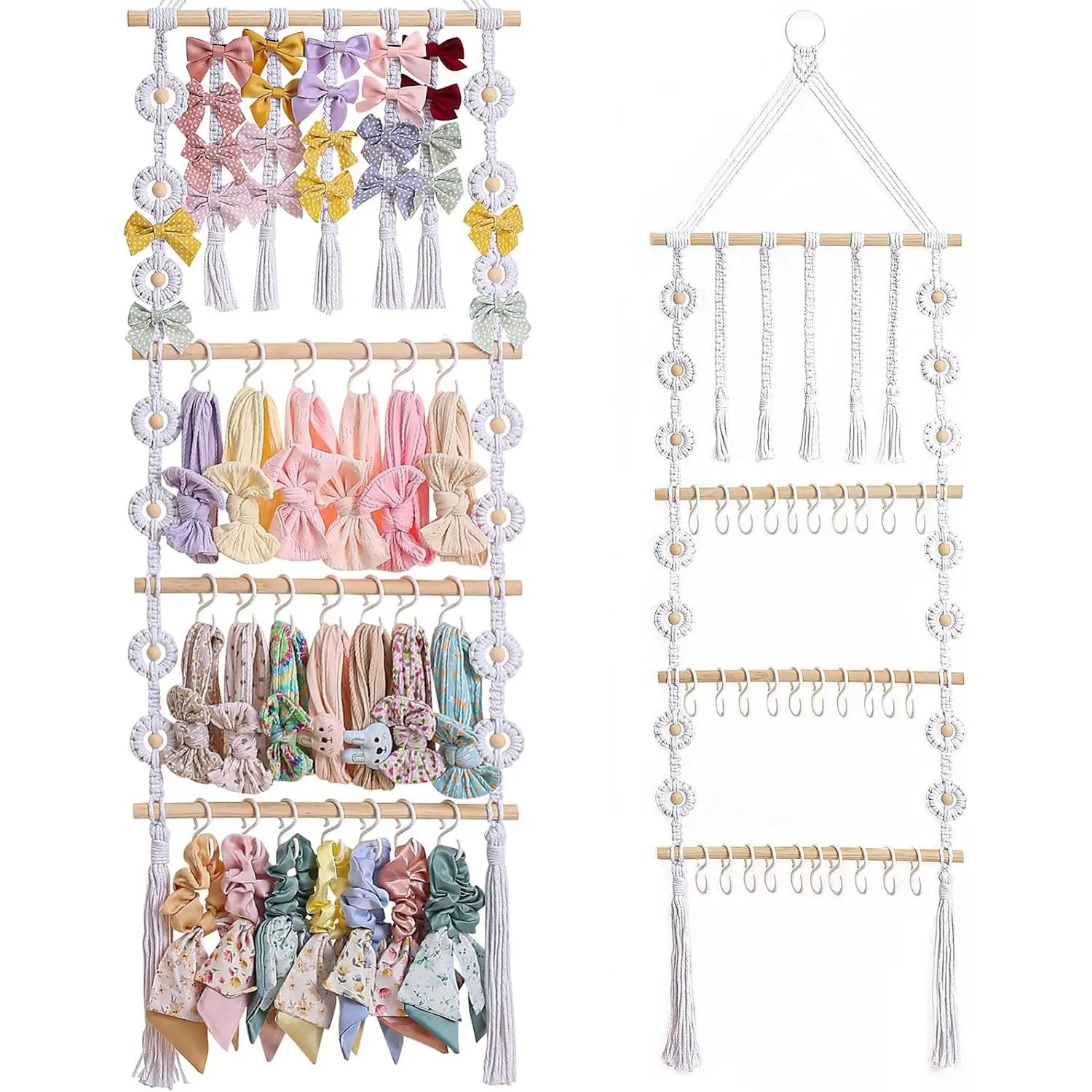 Bow Organizer for Girls, Headband Organizer for Baby Girl, Bow Hanger for Girls, White Baby Girl Nursery Decor, Toddler Hair Accessory Organizer, Hanging Organizer