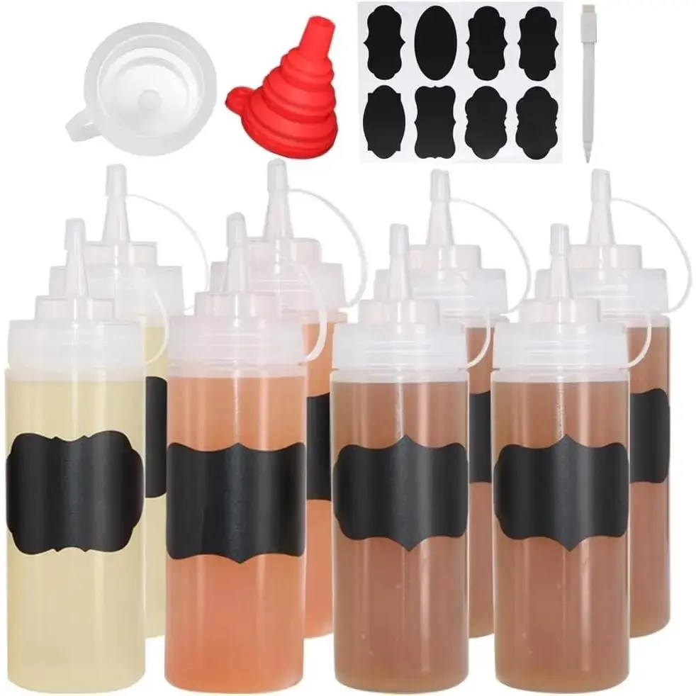 8-piece plastic squeeze spray seasoning bottles with lids - suitable for oil, frosting, liquids and kitchen seasonings
