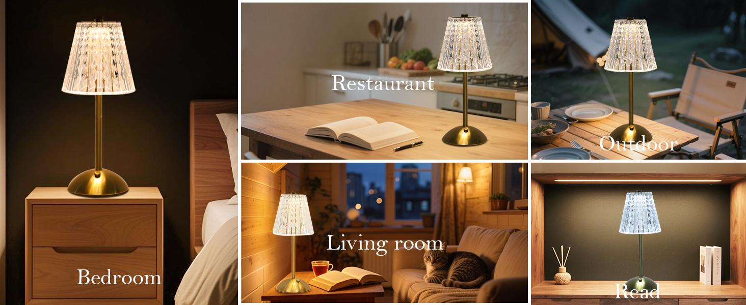 2 Pack Crystal Table Lamp, 5000mAh Rechargeable Battery Lamp with Touch Control, 3 Color Temperatures, Dimmable Brightness, Matte Aluminum Light for Bedroom/Bar/Kitchen/Outdoor, Home Décor