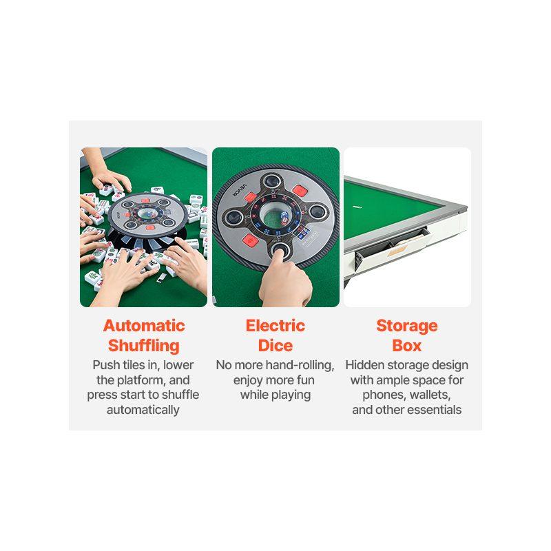 VEVOR Automatic Mahjong Table with Wheels, 2 Sets of 42 mm Tiles (152 Pcs), Roller Coaster Style Mahjong-Table, Foldable and Automatic Shuffler, for Home, Outdoor Leisure Gifts for Mahjong Players