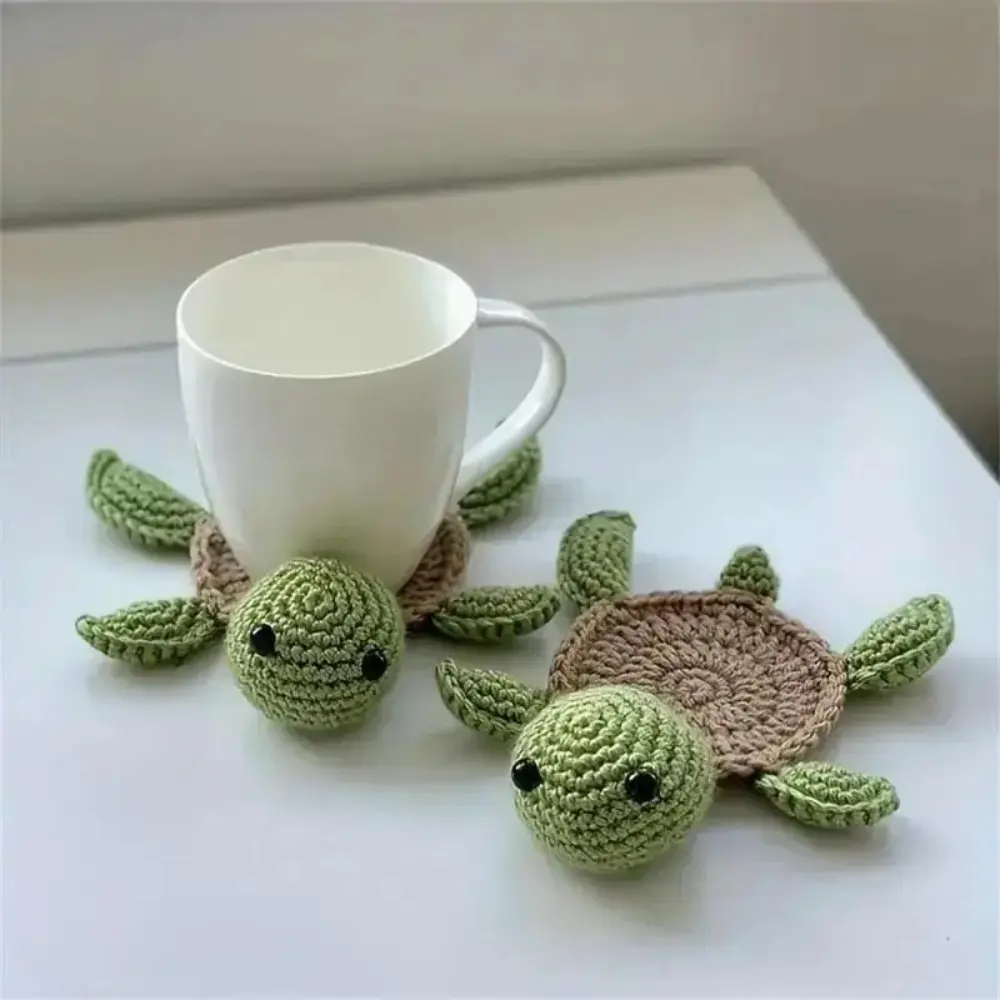 Handmade Crochet 3D Turtle Coaster, Playful Animal‑Shaped Table Ornament, Reusable Soft Cup Mat, Unique Decor For Kitchen, Office, Ideal Present For Couples And Daily Fashion Accessory