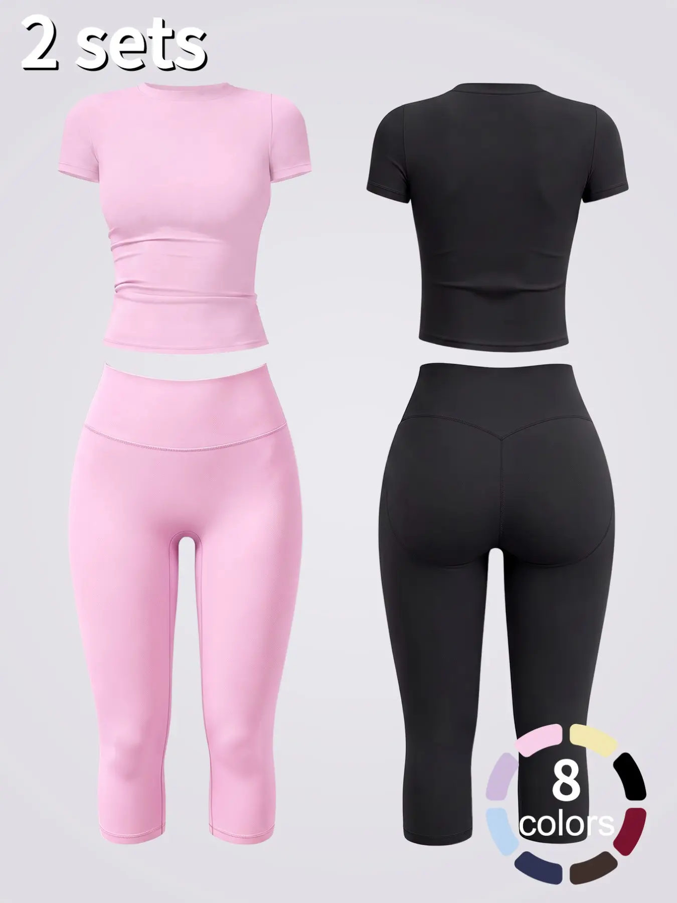 2Sets Women's Workout T-shirt Capri Leggings Breathable Body-Shaping Yoga Outfit, High-Waisted Quick-Dry Fitness Wear, Versatile Three-Quarter Shorts Sports Set summer travel essentials camping essentials