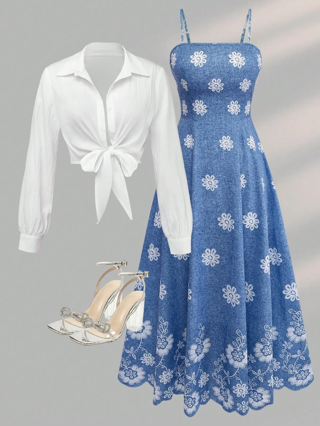 Elegant Women's Printed Dress with Long Sleeve Jacket, Two-Piece Set for Dates and Commuting, Perfect for Spring and Fall Daily Wear, Casual Dress