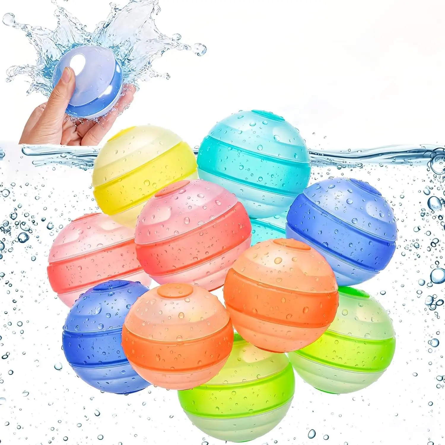 12 Pcs Reusable Water Balloons for Kids, Quick Fill, Self Sealing, Silicone, Refillable Water Balloons, Backyard, Pool, Beach Water Games for Boys & Girls, Water Toys for Kids Ages 4-8Gift.