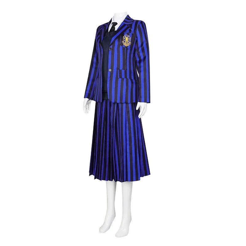 The Addams Family Wednesday Cosplay Costume Girl School Black Uniforms Suit Dress Woman Halloween Party Clothes Wig