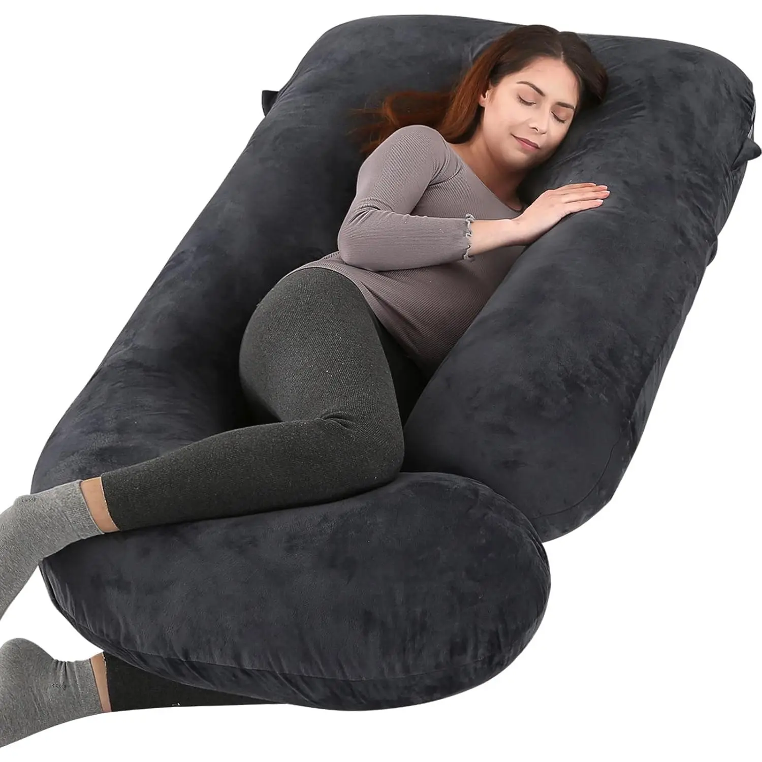Pregnancy Pillows  Sleeping, Full Body Maternity Pillow  Side Sleeping, Support  Back, Legs, Belly, HIPS, 57 Inch Pregnancy Pillow with Removable Cover, Black