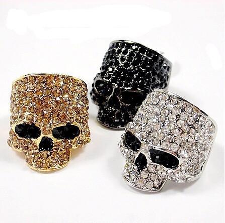 Skull Ghost Head Full Diamond Metal Ring Hip Hop Punk Exaggerated Stackable Design
