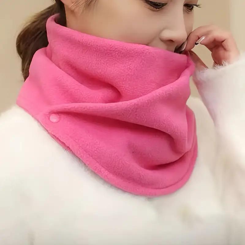 Classic Solid Color Velvet Scarf, Front Button Design, Thickened for Autumn and Winter, Casual Style, Suitable for Cycling and Windproof, Scarf