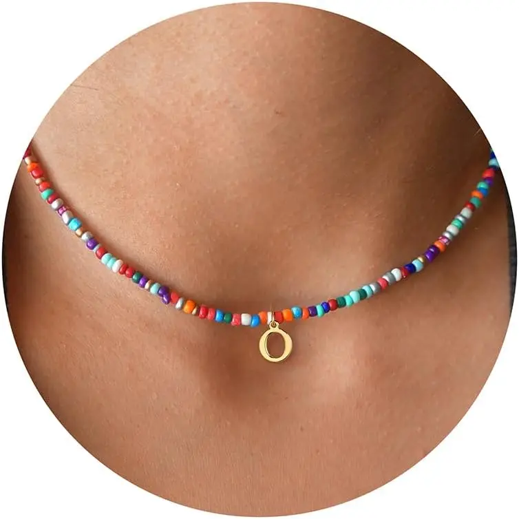 Graduation Gifts for Kids Girls - Colorful Beaded Initial Necklaces for Girls Women Teen Girl Gift Trendy Initial Choker Necklace Jewelry for Kids Confirmation Dance Birthday Gifts