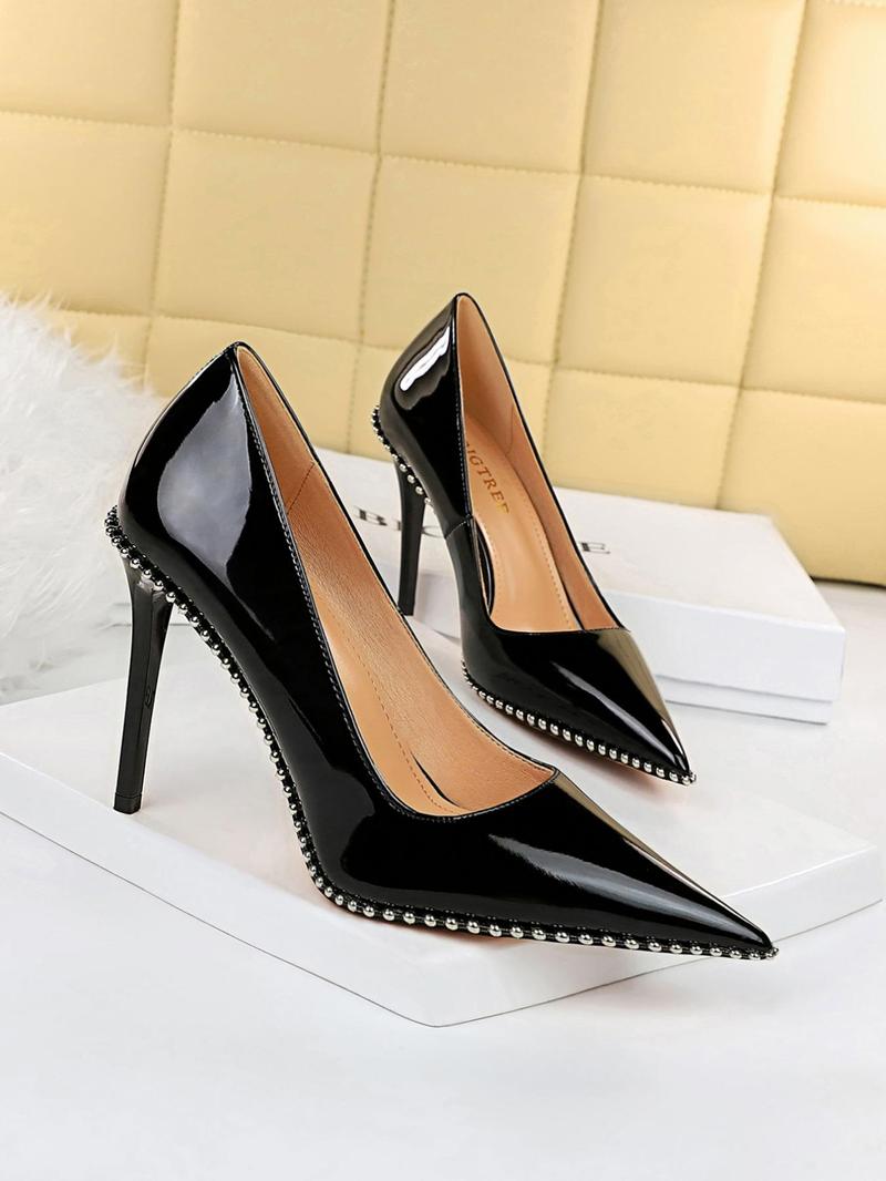 Women's Fashionable Rivet Decorated Stiletto Heels, Elegant Pointed Toe High Heel Shoes for Party, Banquet, Daily Clothing Decor for Women & Girls, Classy Stiletto Heels