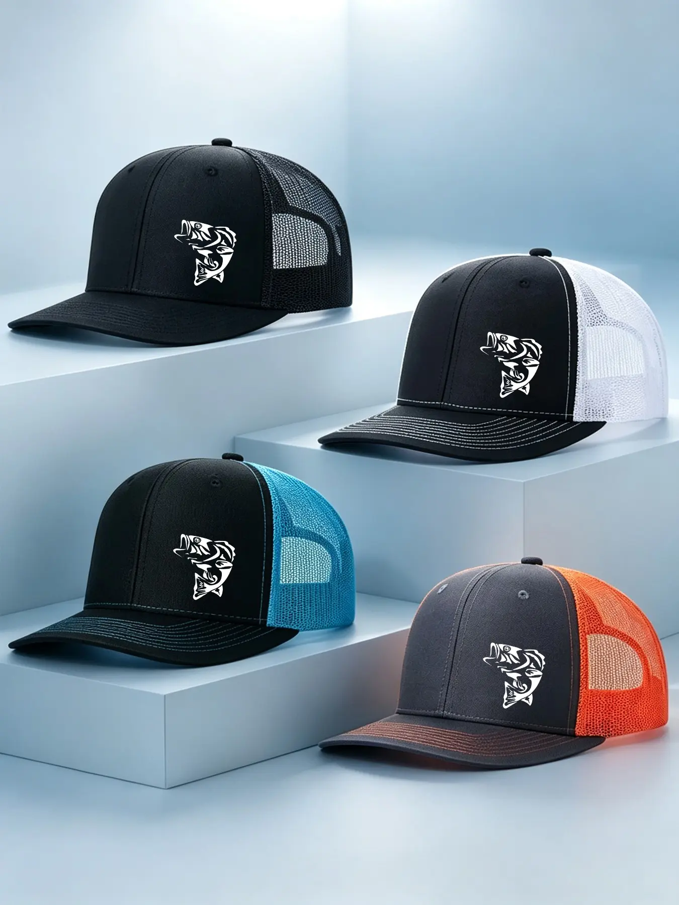 4pcs Unisex Baseball Cap Fishing Printing Hat Mesh Hats for Mens Women Richardson Slightly Curved Brim Baseball Cap Adjustable Trucker Hats Dad Hats Outdoor Mesh Breathable Sun Hat Fitted Baseball Caps