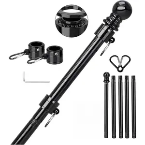 Black House Flag Pole Kit, Heavy Duty Stainless Steel 6 FT Tangle Free Flagpoles for 3x5 American Flags, Adjustable Metal Spinning Pole for Outside House Porch, Wall-Mounted (Without Bracket)