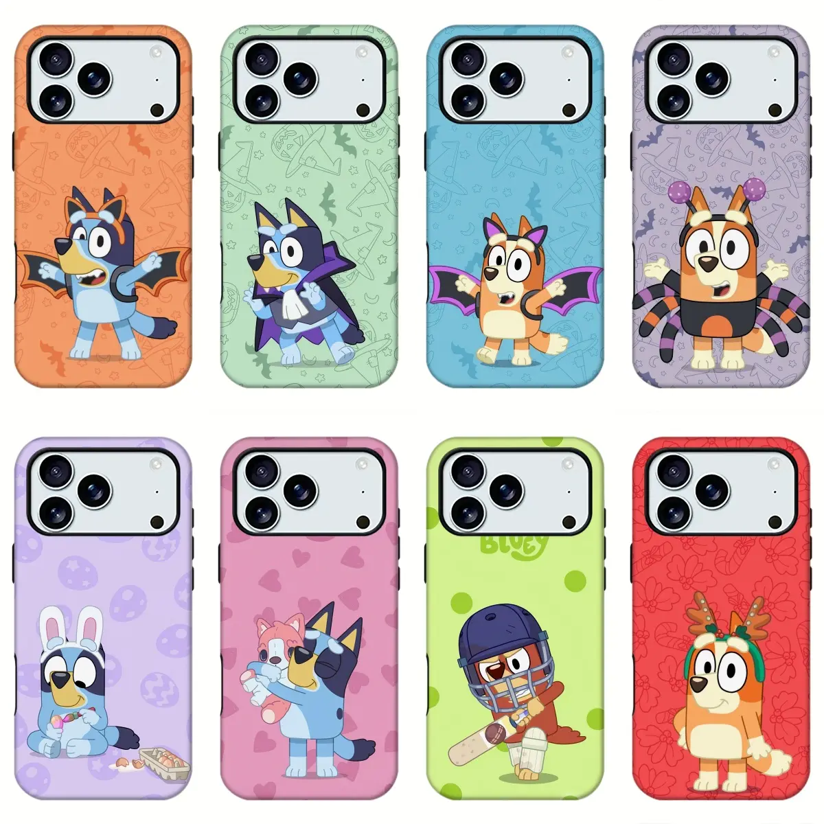 Bluey Cute Cartoon Puppy Print Phone Case, Halloween Holiday Themed Kids Lovely Style Shockproof Trendy Protective Mobile Phone Shell for iPhone11 12 13 14 15 16 17pro max and Samsung S21-S26 .Perfect for Her/HimGirly Phone gift