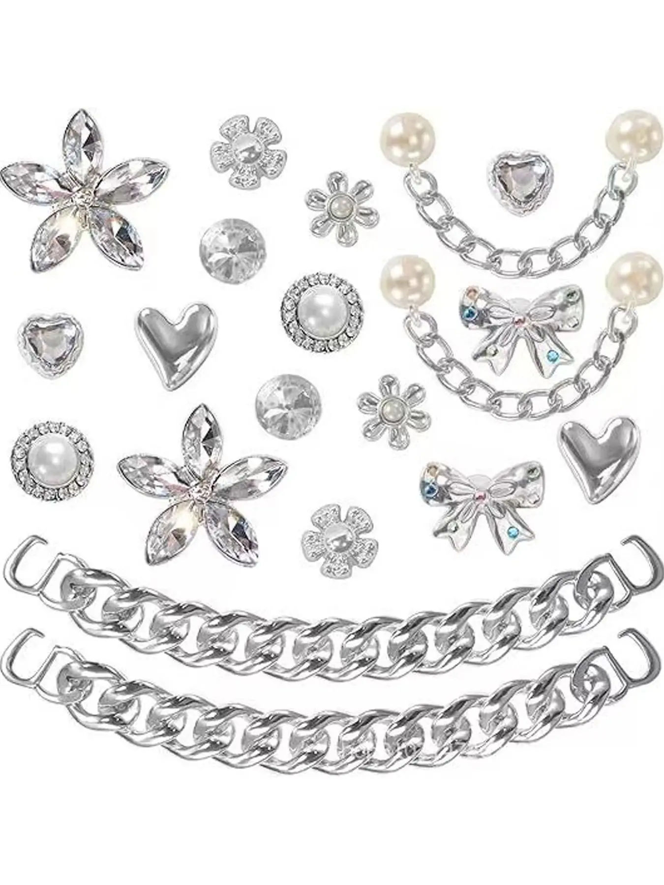 Bling Rhinestone Pearl Shoe Embellishment Charms, Butterfly Flower Design Fashion Shoe Chain Accessories, Back To School Accessories for College Students Campus Life and Dress-Up Scenarios