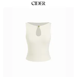 Cider High Stretch Boat Neck Cut Out Slim Crop Tank Top Dealsforyou