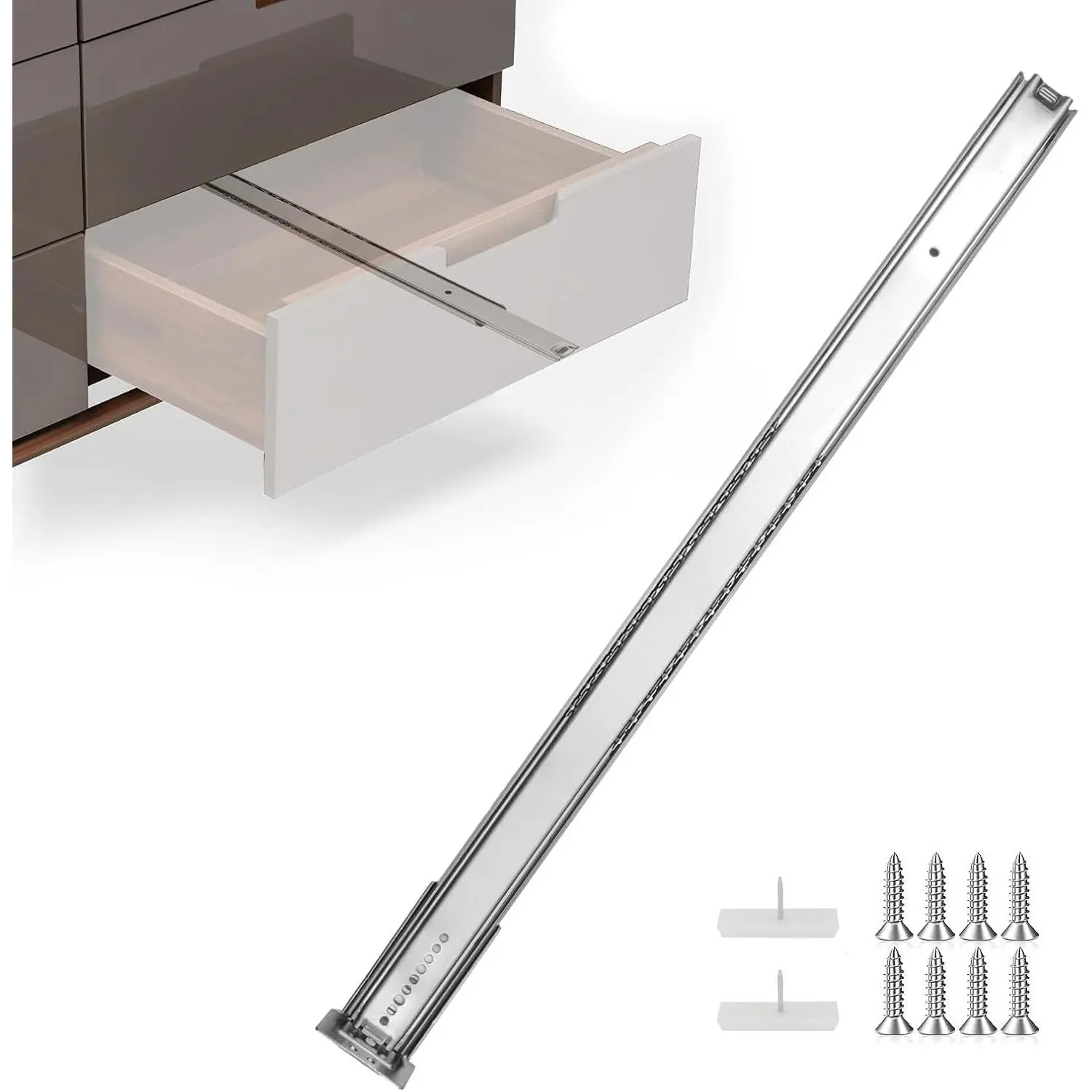 2 Pack 16Inch Heavy Duty Centered Bottom Mounted Drawer Slides for Cabinet & Dresser Drawers, Bottom Mount Drawer Slides 3/4 Extension Glide Track
