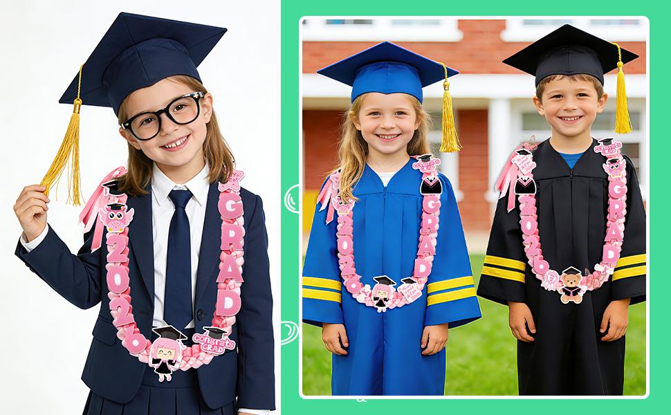 Kindergarten Graduation Leis Class of 2026 47.2 Inch Pink Double Braided Preschool Graduation Ribbon Leis for Kindergarten Graduate Boys Girls