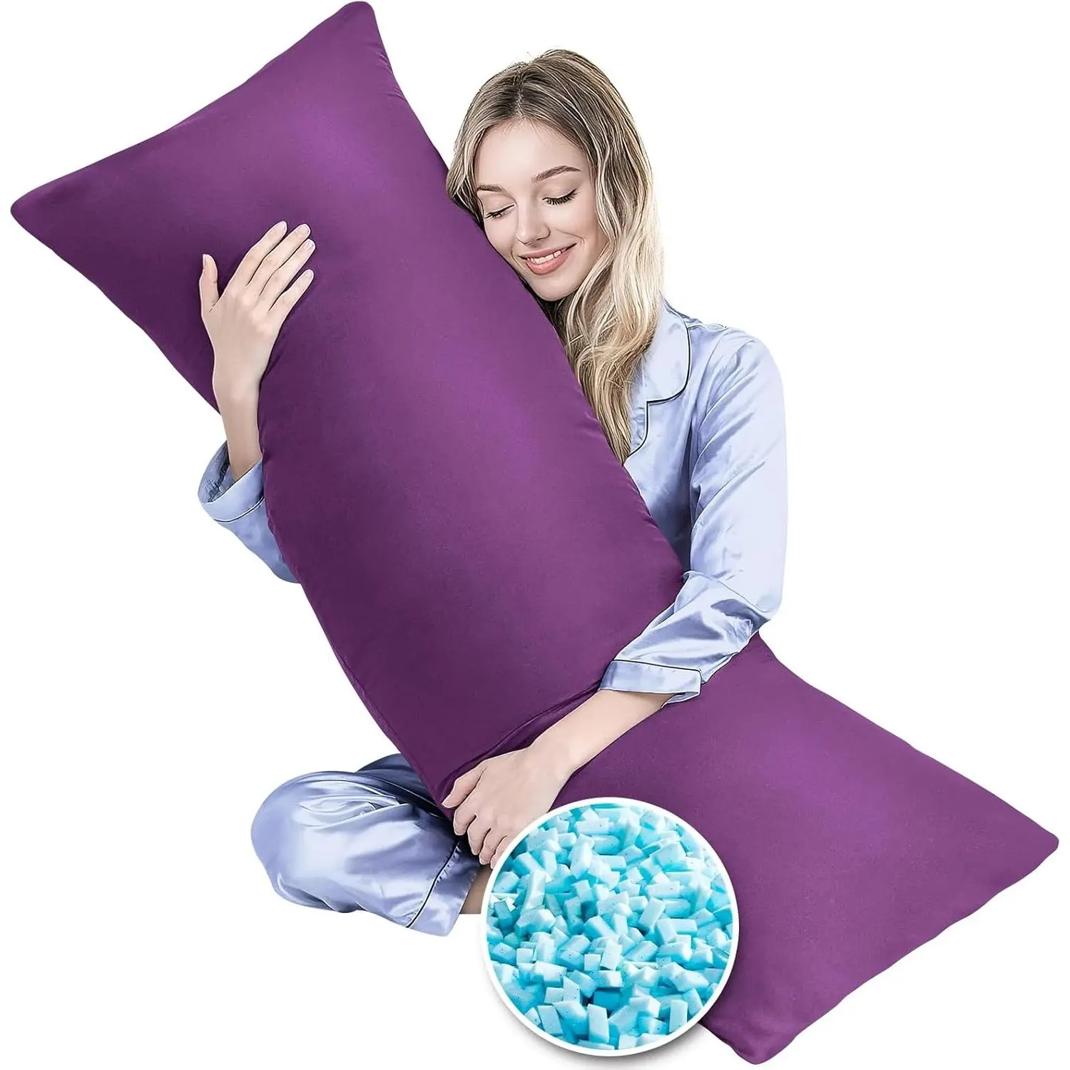Body Pillow, Memory Foam Body Pillow for Adults, Long Pillow for Bed and Sleeping, Full Long Bed Pillow Insert with Cover (Purple, 20x54 Inch)