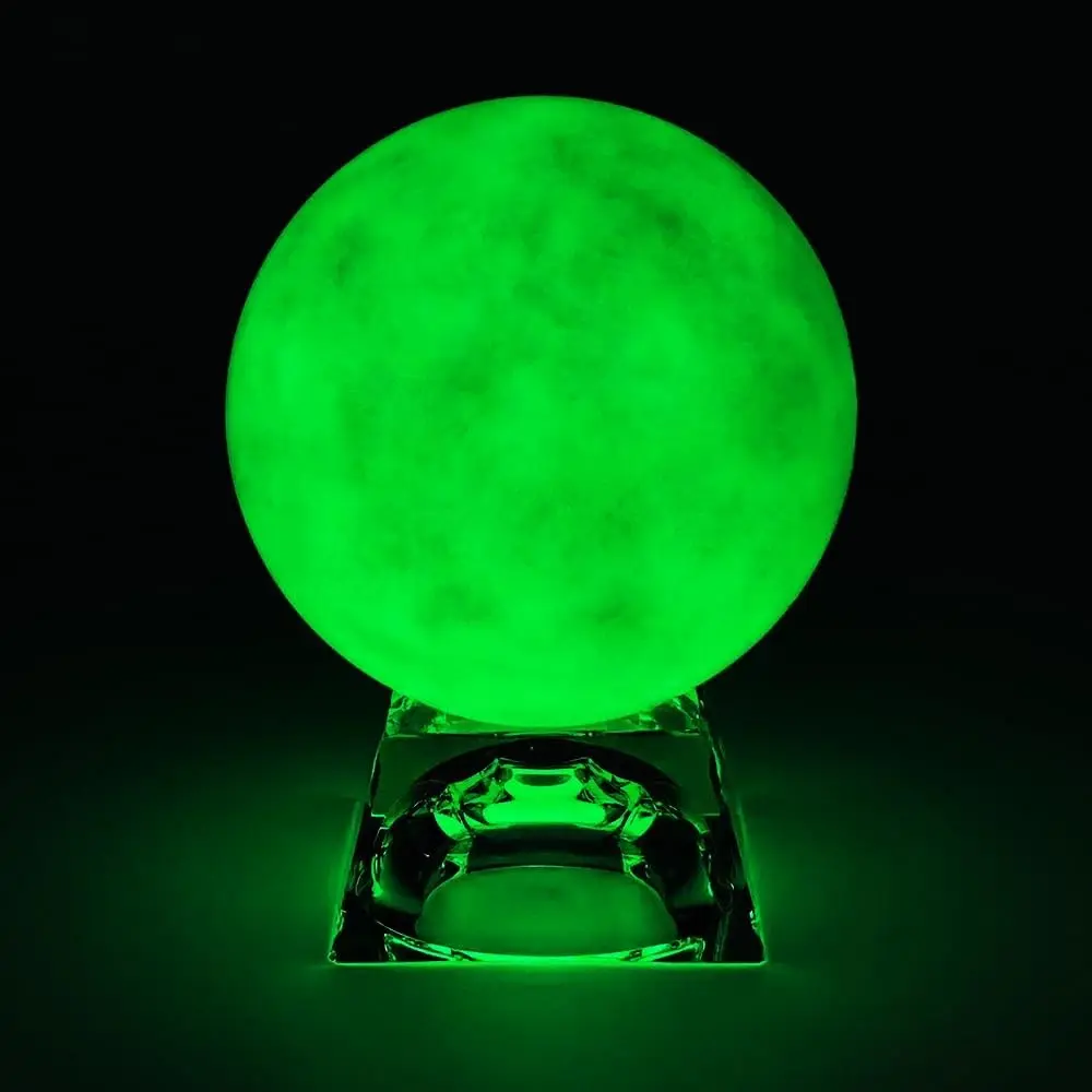 Glow in The Dark Crystal Ball,Green Fluorescent Sphere Night Pearl | 2.83 inch (72mm),Polished Natural Stone with Crystal Stand & UV Flashlight,for Home Decor, Meditation, Gift