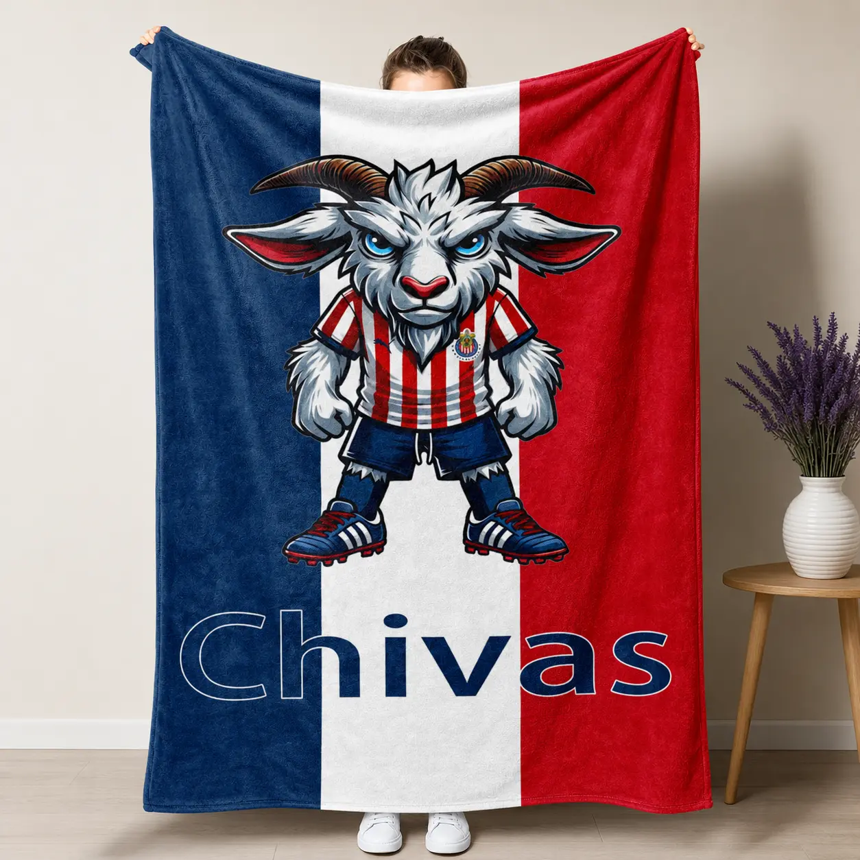 Warm Cozy Chivas Fan Decorative Blanket, High‑Definition Printed Chivas Mascot and Word "Chivas" Design, Anti‑Pilling Flannel Fabric Suitable for Bedroom, Sofa, Travel, Game‑Day Watching and Holiday Gifts