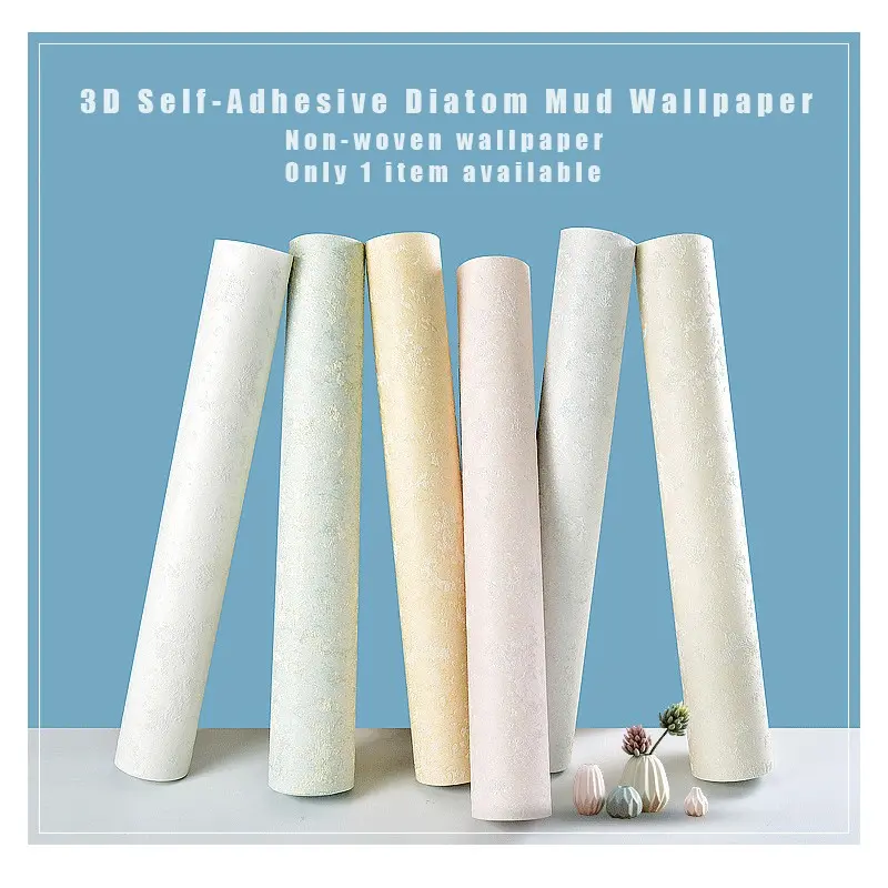 1 Roll Solid Color 3D Diatom Mud Non-Woven Wallpaper, Modern Minimalist European Style Self Adhesive Wall Covering, Textured Breathable Peel & Stick Wall Sticker, Home Decor for Living Room Bedroom TV Background Wall