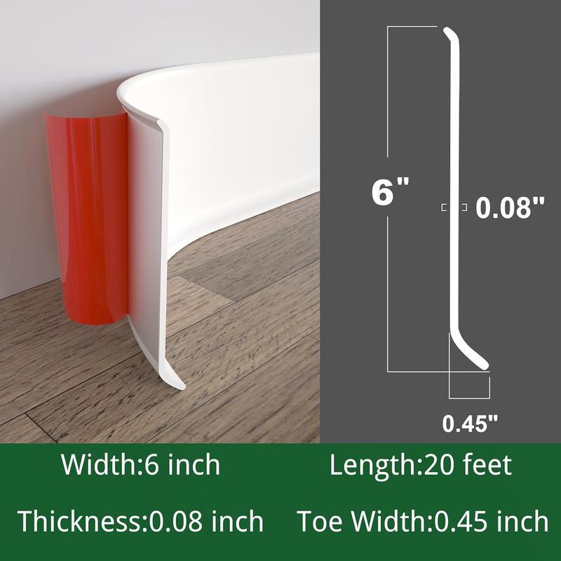 Flexible Baseboard Molding Trim, 6 Inch x 20  Peel and Stick Vinyl Wall Base Cove Base, Self-Adhesive Rubber Wall Base Moulding Trim(S152,White)