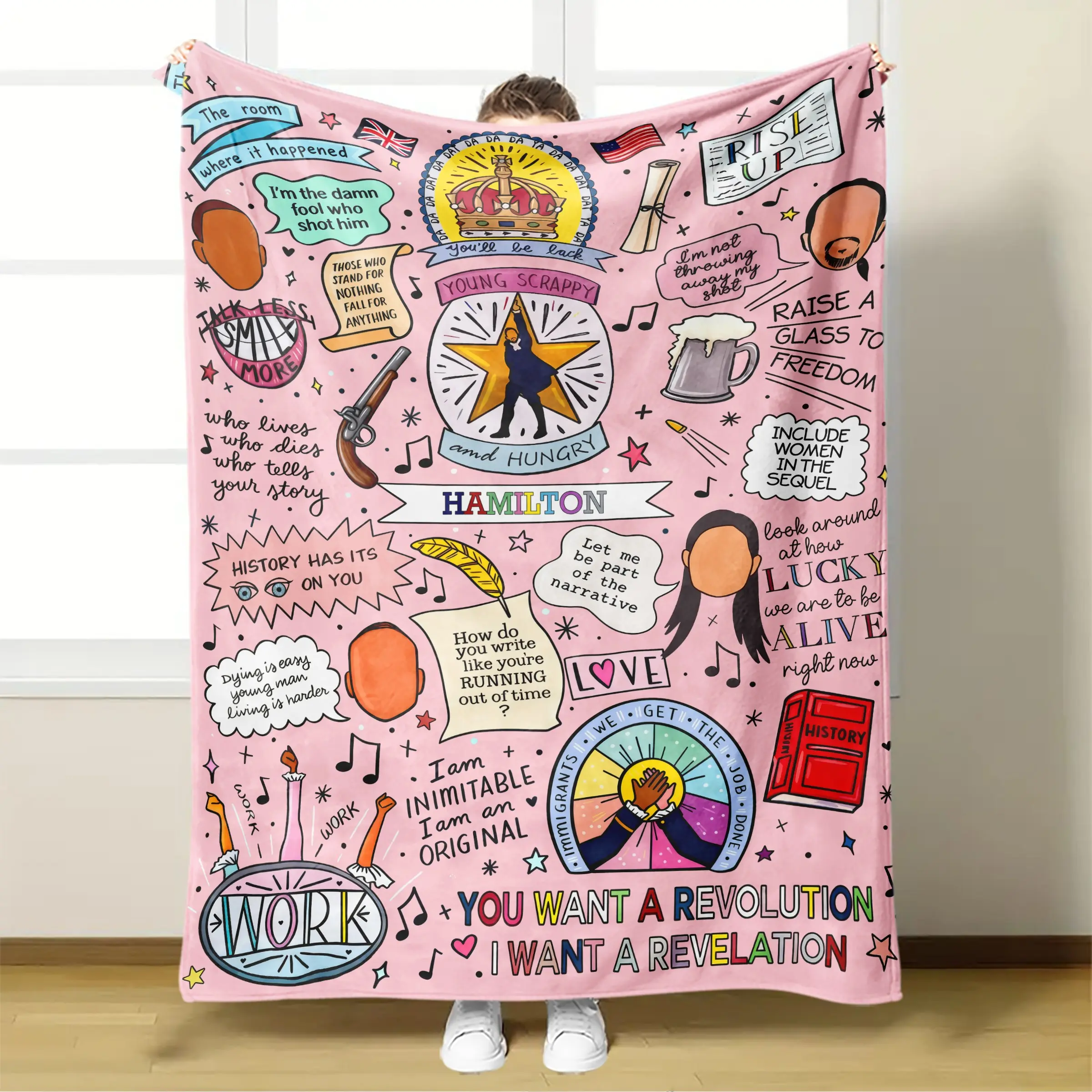 Hamilton Musical Icon Collage Blanket, Perfect for Fans and History Buffs, Revolutionary Statement on Your Couch, Ultimate Comfort