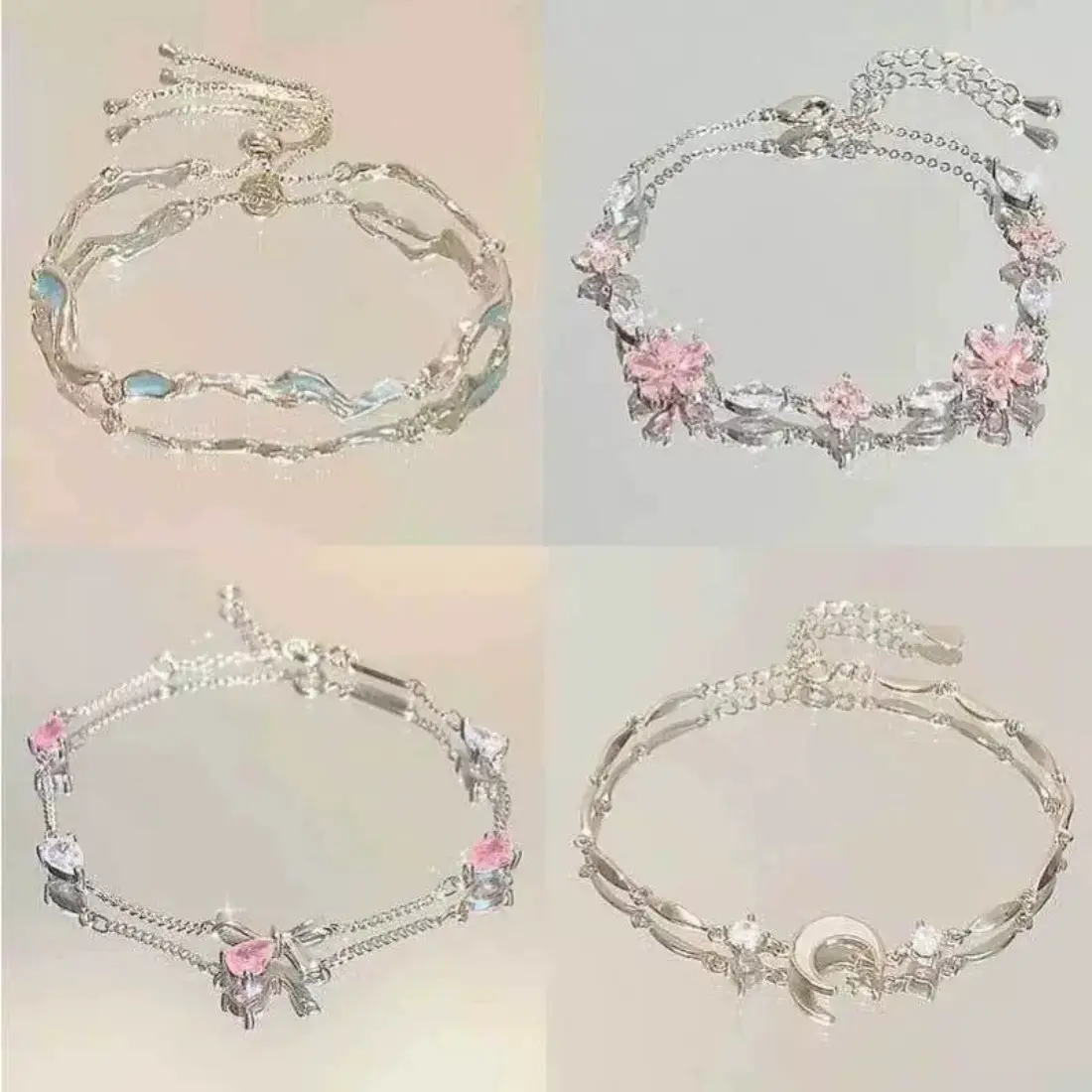 Crescent Moon Floral Zircon Bracelet for Women, Dainty Adjustable Niche Jewelry, Elegant Minimalist Flower Bracelet, Lightweight Sparkling Fashion Bracelet for Daily Wear, Party & Gift