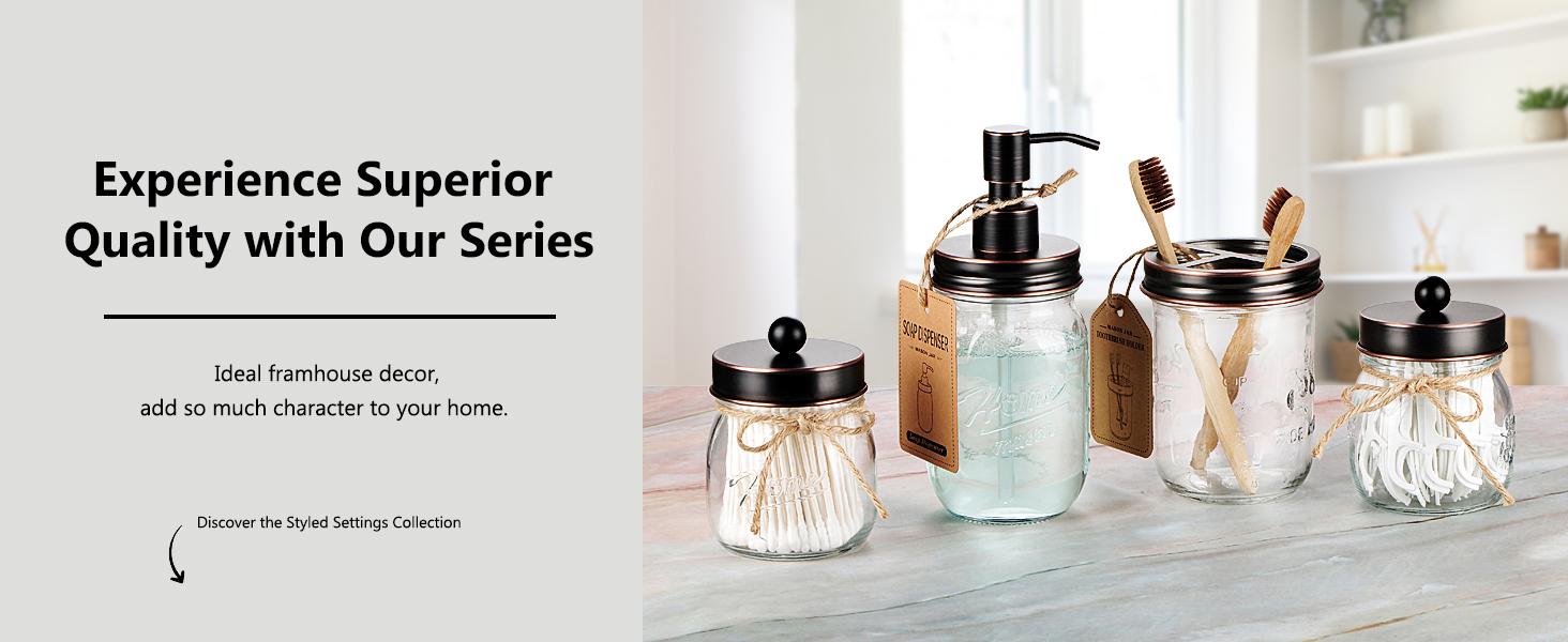 Apothecary Jars Bathroom Vanity Storage Organizer Set -Countertop Canister Plastic Acrylic Jar - Farmhouse Decor Qtip Holder for Cotton Swabs,Makeup Sponges,Flossers,Paper Clips -Black(2)