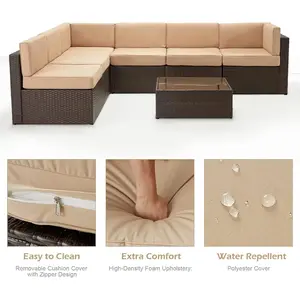 [2 to 3 packages arrived at different times] 7-Pieces Outdoor Wicker Sofa Set PE Rattan Patio Furniture,All-Weather Sectional Sofa for Porch Deck Garden