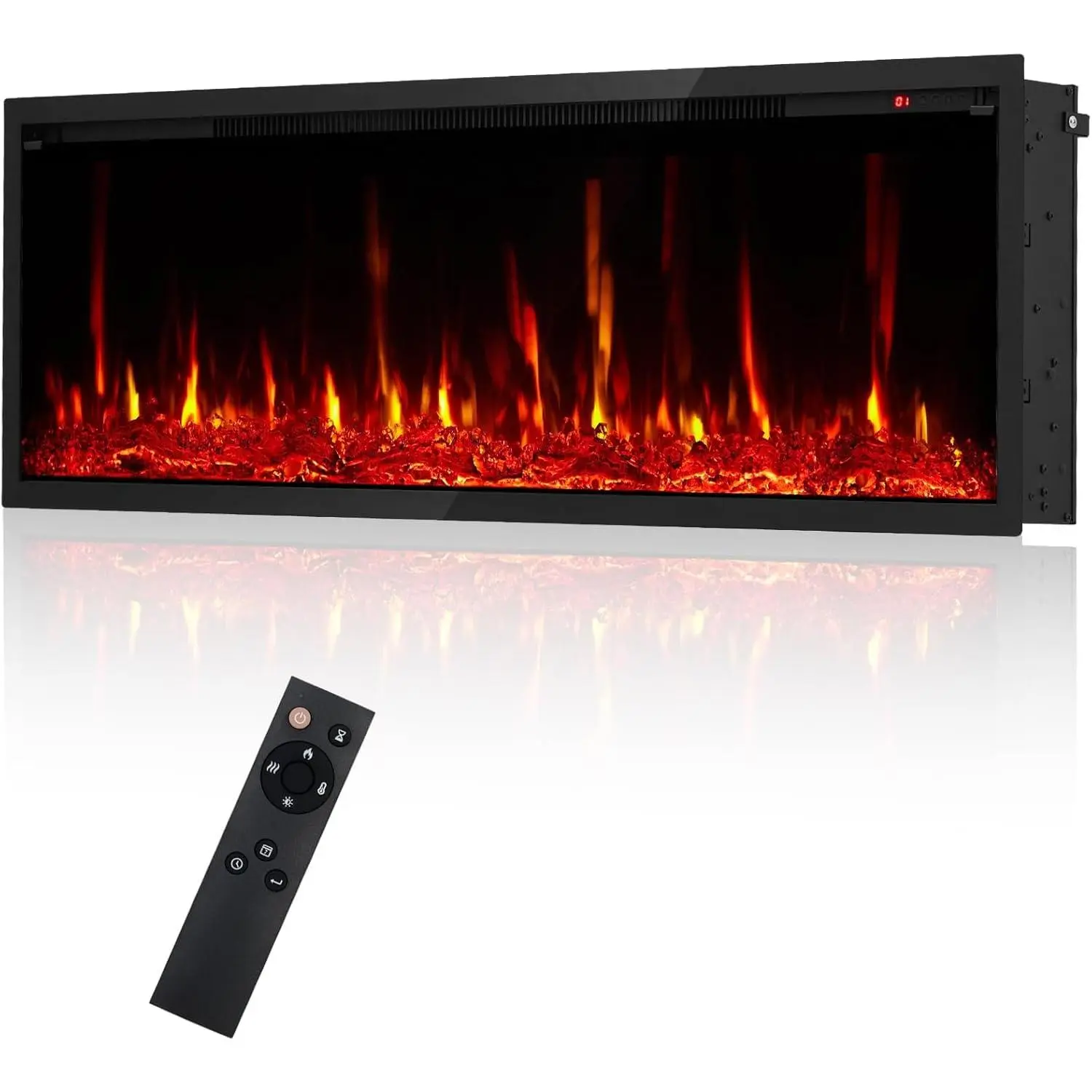 Garvee 50" Linear Electric Fireplace Insert, Ultra-Thin Wall-Mount or Recessed Built-In Heater, 750/1500W 5000 BTU, Log & Crystal, 12 Flame Colors, Remote/Touch, Timer, 400 sq ft