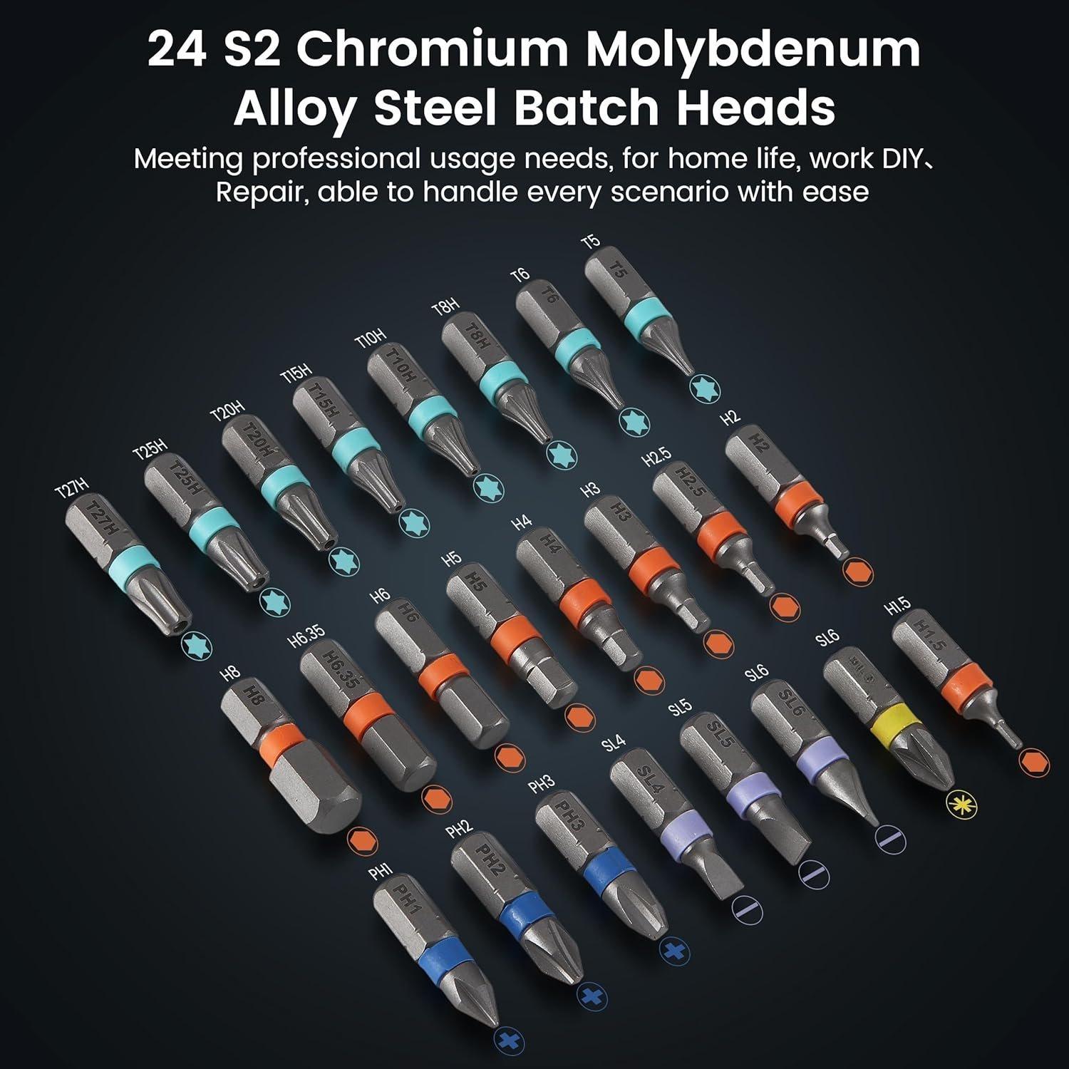 24 in 1  atchet Scewdive Set with Pecision Bits  Ideal fo  epais, DIY Pojects, and Electonics  Egonomic otatable atchet Handle and Stoage Case Pefect Holiday