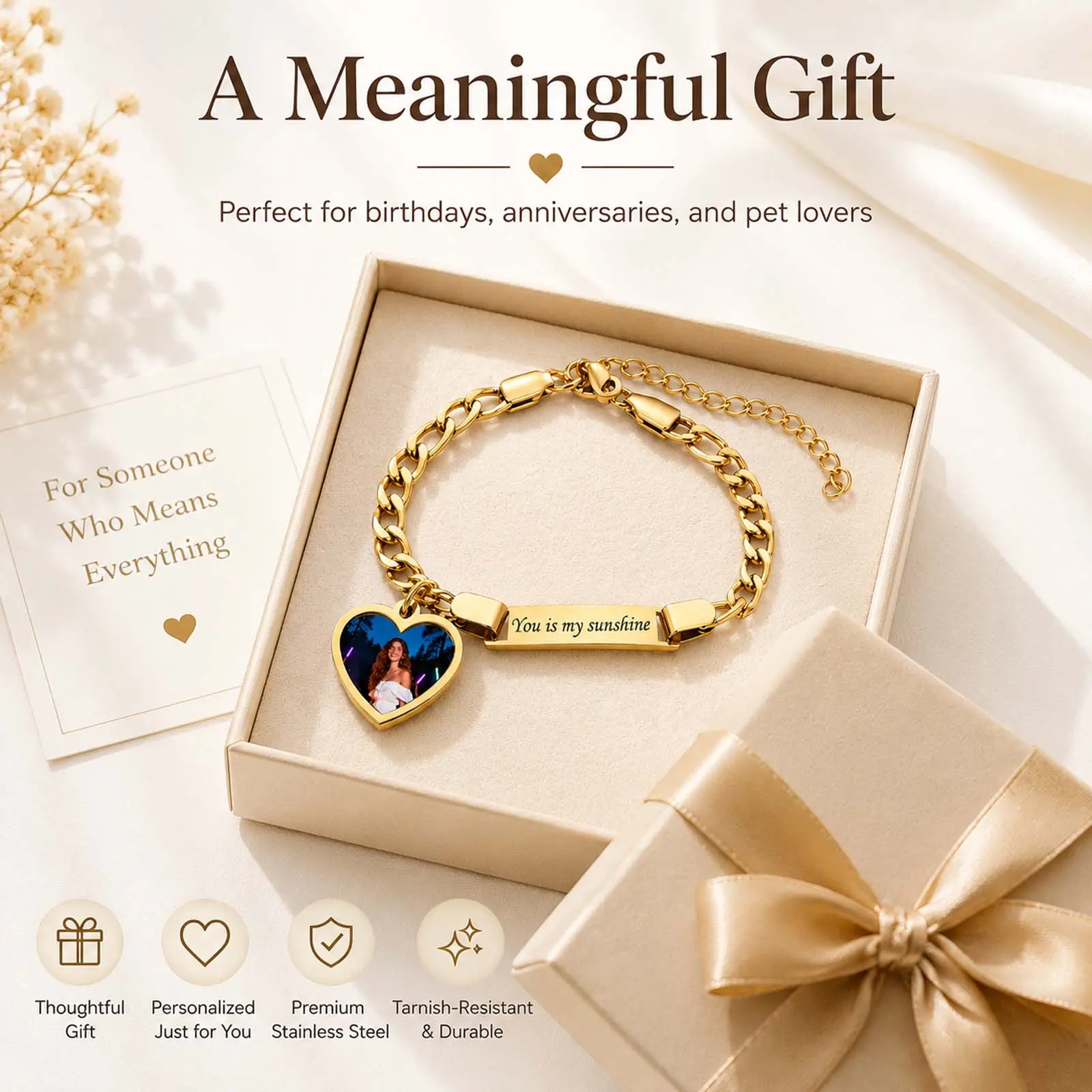 Personalized Photo Heart Tag Bracelet for Kids, Stainless Steel Cuban Chain ID Bracelet, Custom Name Engraved Wrist Jewelry, Cute Memory Bracelet for Boys Girls, Birthday, Graduation, Family, Holiday Gift for Son, Daughter, Grandkids