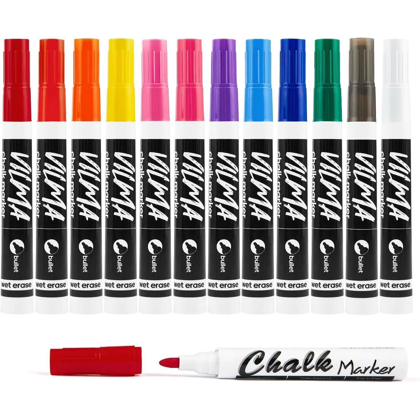 Liquid Chalk Markers Window Marker for  Glass pens Wet Erase Marker Washable Blackboard Pen for  Window, Mirrors,Signs,Crafts, 2MM Tip 12 Pack,12 Colors
